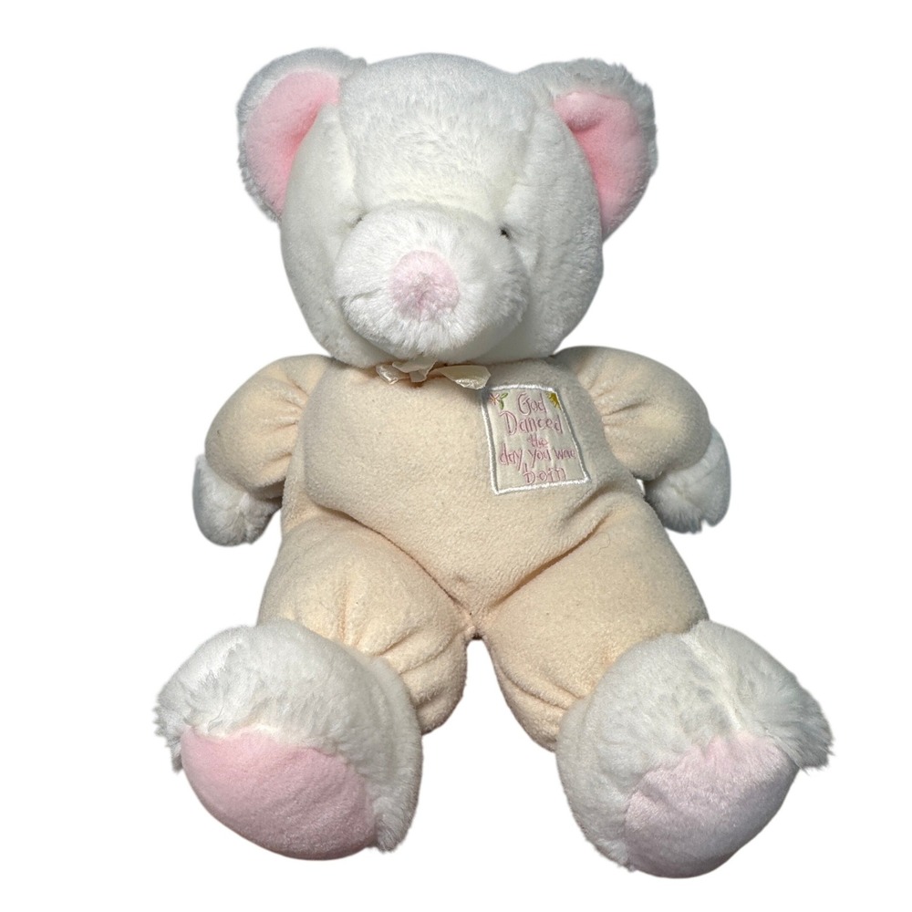 Russ Baby Teddy Bear Plush Wht Cream God Danced The Day You Were Born Rattle 12"